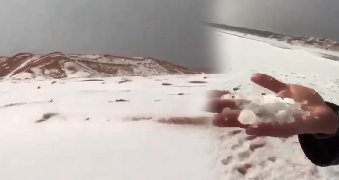 Una granizada tiñe de blanco el desierto en Emiratos Arabes Unidos Una granizada tiñe de blanco el desierto en Emiratos Arabes Unidos