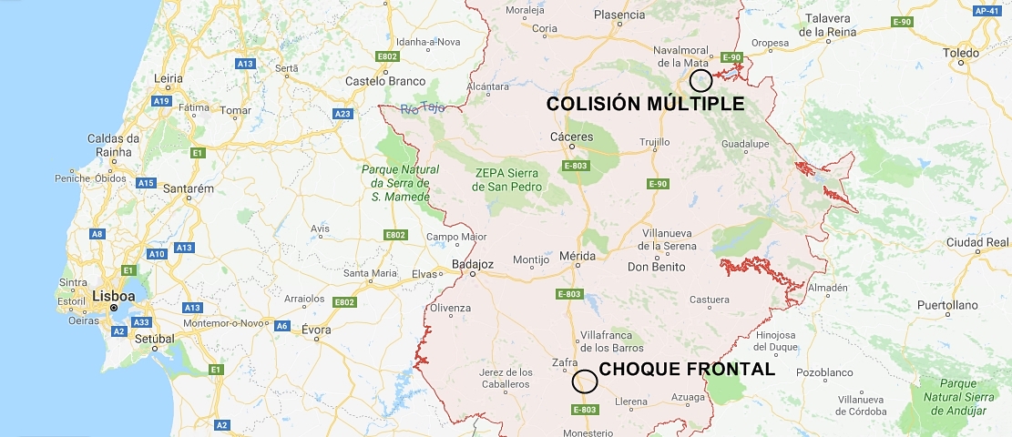 Choque frontal y colisión múltiple en Zafra y en Navalmoral Choque frontal y colisión múltiple en Zafra y en Navalmoral
