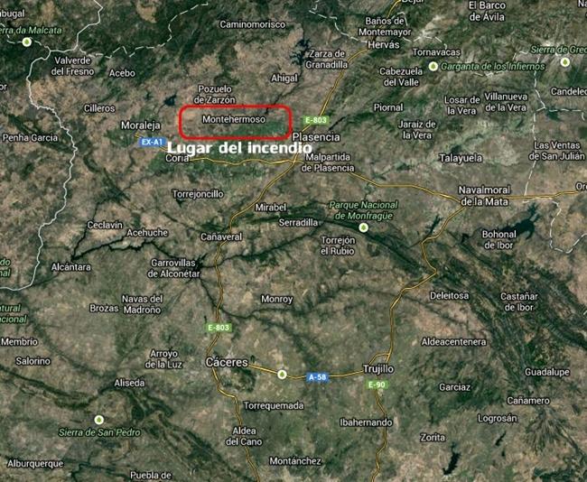 Activado el nivel 1 por un incendio en Montehermoso (Cáceres)