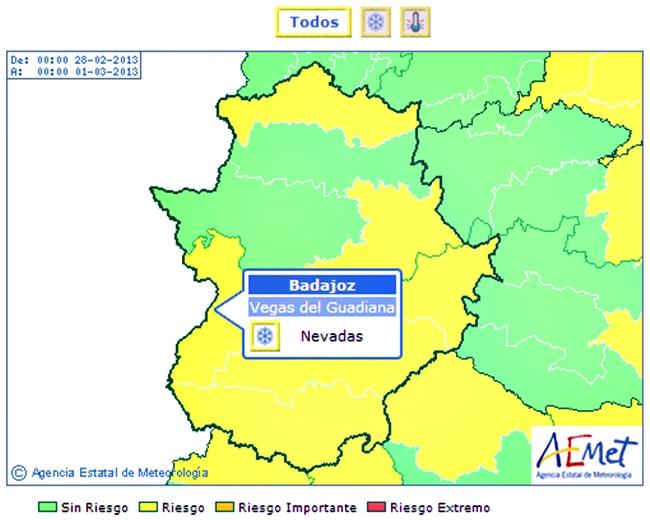 La Agencia Estatal de Meteorología pone en alerta a Badajoz por nieve