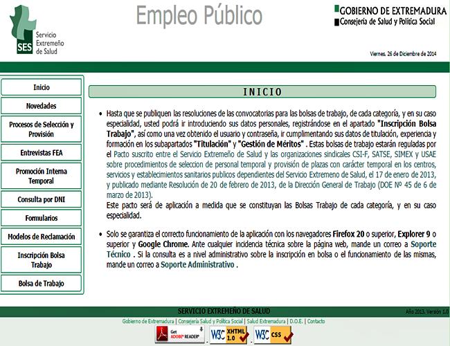 La Bolsa de Empleo del SES requiere de navegadores compatibles