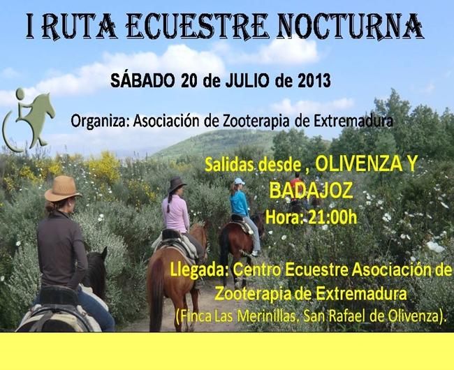 La Asociación de Zooterapia de Extremadura celebra la I Ruta Ecuestre Nocturna