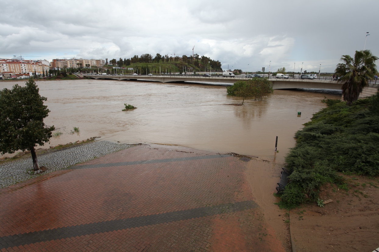 Punta de la crecida del río Guadiana a su paso por Badajoz y Caya