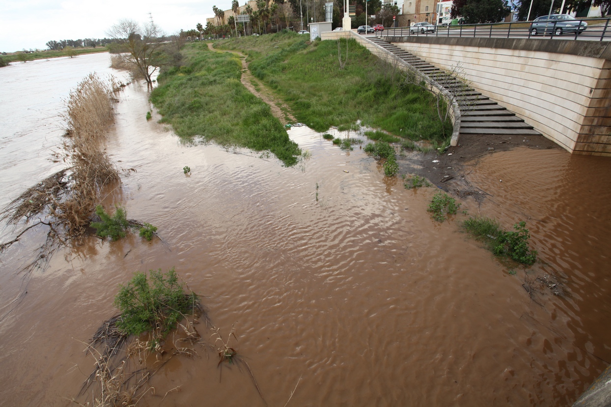 El caudal del Guadiana en Badajoz alcanza al Paseo Fluvial