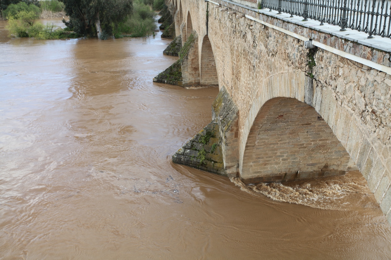 El caudal del Guadiana en Badajoz alcanza al Paseo Fluvial