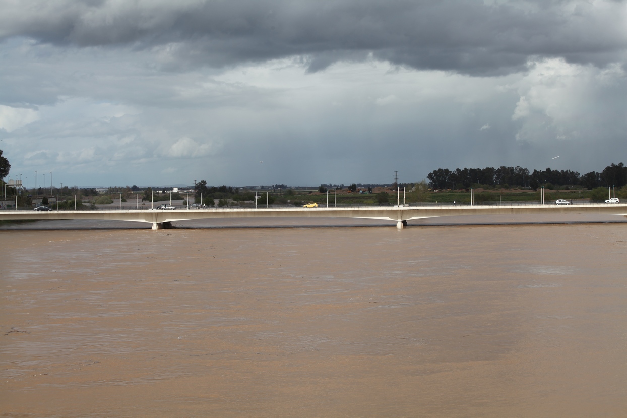 El caudal del Guadiana en Badajoz alcanza al Paseo Fluvial