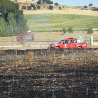Un incendio de grandes dimensiones amenaza a varias viviendas de la carretera de Olivenza