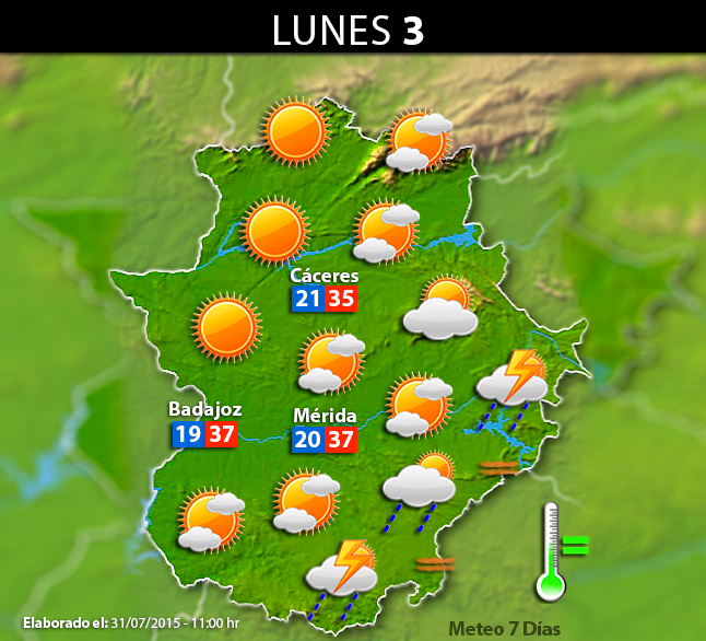 Previsión meteorológica para Extremadura. Días 1, 2 y 3 de agosto