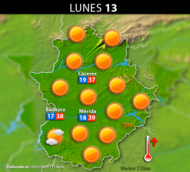 Previsión meteorológica para Extremadura. Días 11, 12 y 13 de julio