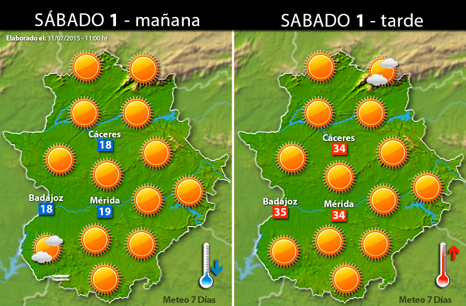 Previsión meteorológica para Extremadura. Días 1, 2 y 3 de agosto