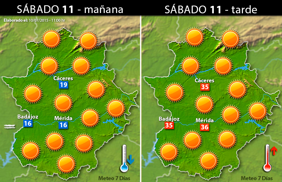 Previsión meteorológica para Extremadura. Días 11, 12 y 13 de julio