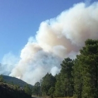 El viento dificulta las labores de extinción del incendio de Acebo