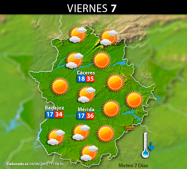 Previsión meteorológica para Extremadura. Días 5, 6 y 7 de agosto