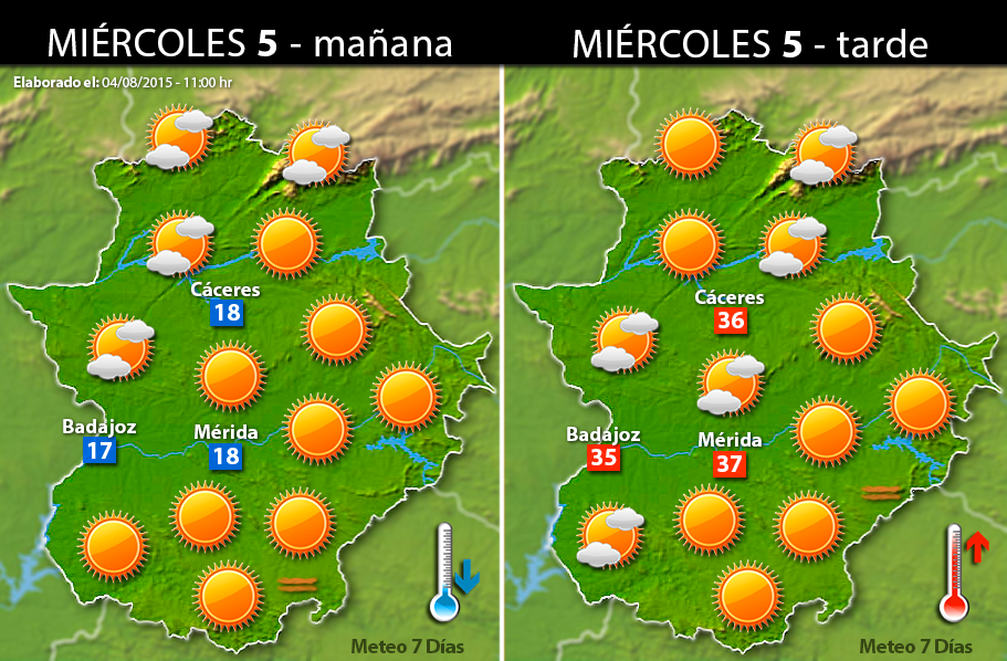 Previsión meteorológica para Extremadura. Días 5, 6 y 7 de agosto