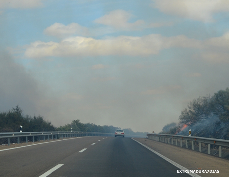 El viento intensifica un incendio cercano a Cerro Gordo (Badajoz)