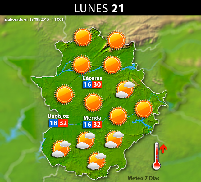 Previsión meteorológica para Extremadura. Días 19, 20 y 21 de septiembre