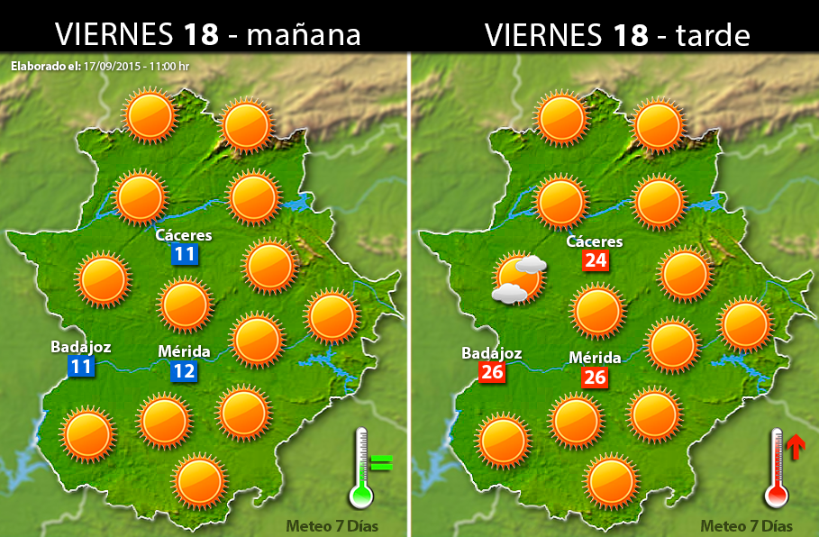 Previsión meteorológica para Extremadura. Días 18, 19 y 20 de septiembre