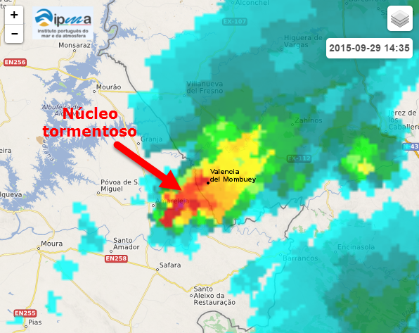 Una tormenta deja 45 litros/m2 de lluvia y granizo en Valencia del Mombuey (Badajoz)