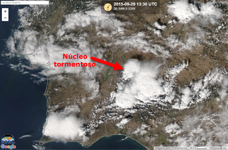 Una tormenta deja 45 litros/m2 de lluvia y granizo en Valencia del Mombuey (Badajoz)