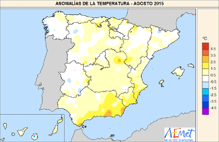 Agosto 2015 en España ha sido ligeramente cálido y normal en precipitaciones
