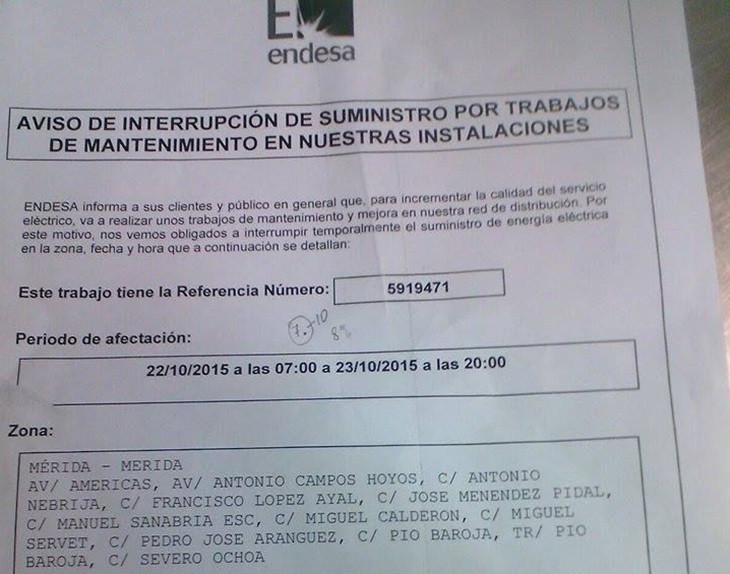 El ayuntamiento de Mérida aclara que los cortes de luz serán de 15 minutos