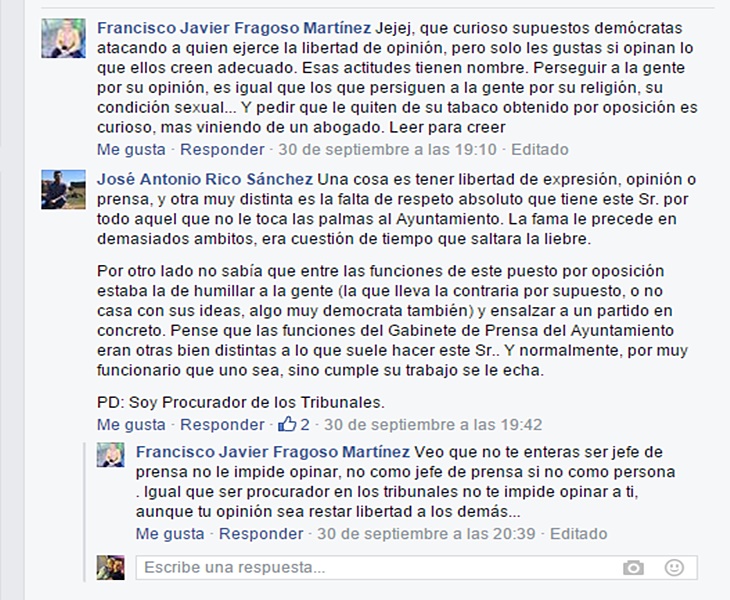 Fragoso respalda a su jefe de Prensa a través de Facebook