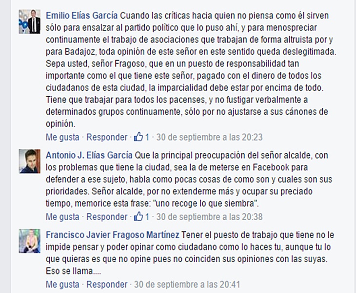 Fragoso respalda a su jefe de Prensa a través de Facebook