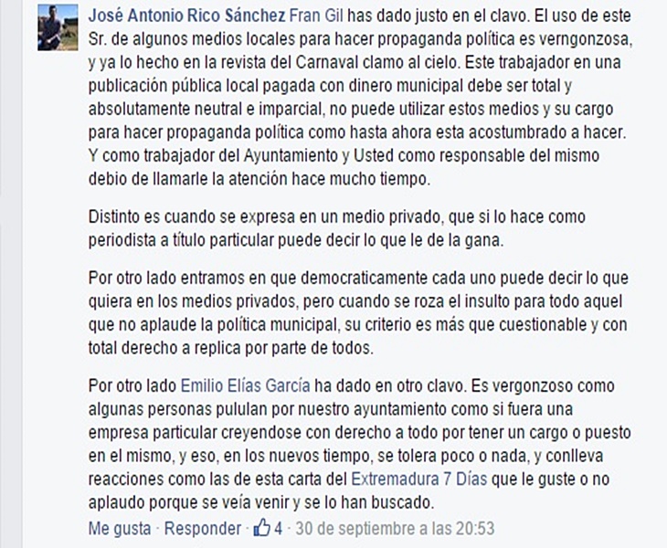 Fragoso respalda a su jefe de Prensa a través de Facebook