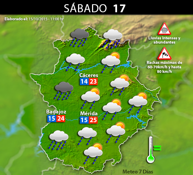 Previsión meteorológica para Extremadura. Días 16, 17 y 18 de octubre