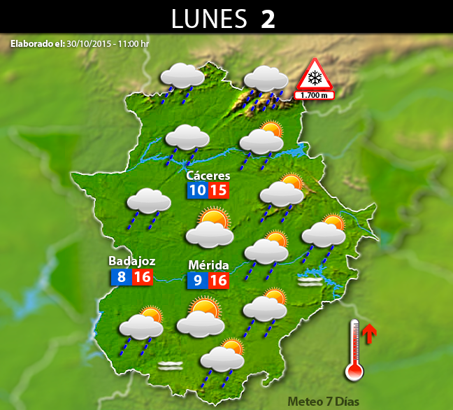 Previsión meteorológica para Extremadura. Días 31 de octubre, 1 y 2 de noviembre