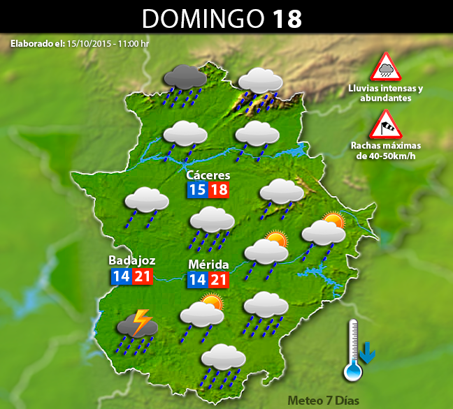 Previsión meteorológica para Extremadura. Días 16, 17 y 18 de octubre