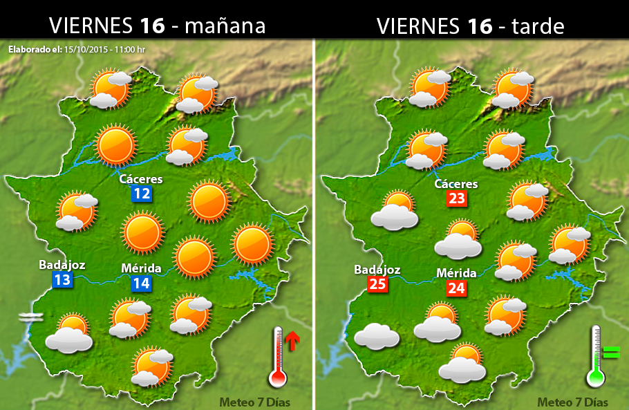 Previsión meteorológica para Extremadura. Días 16, 17 y 18 de octubre