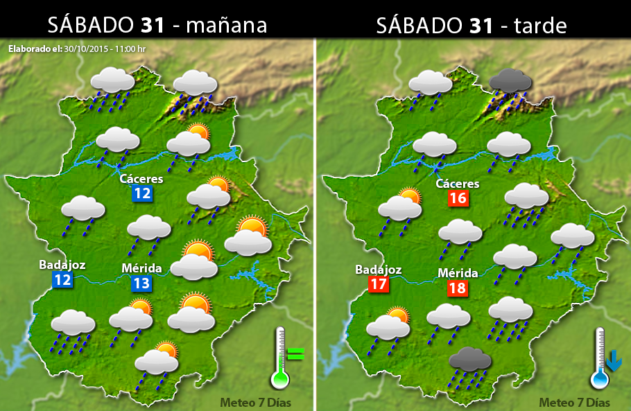 Previsión meteorológica para Extremadura. Días 31 de octubre, 1 y 2 de noviembre