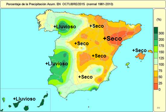 Octubre 2015 en España ha sido algo más cálido y normal en lluvias