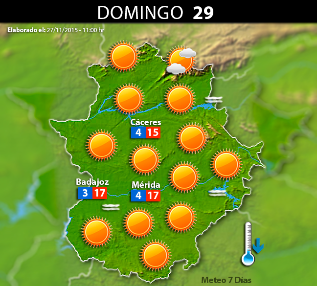 Previsión meteorológica en Extremadura. Días 28, 29 y 30 de noviembre