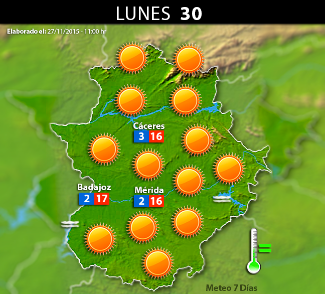 Previsión meteorológica en Extremadura. Días 28, 29 y 30 de noviembre