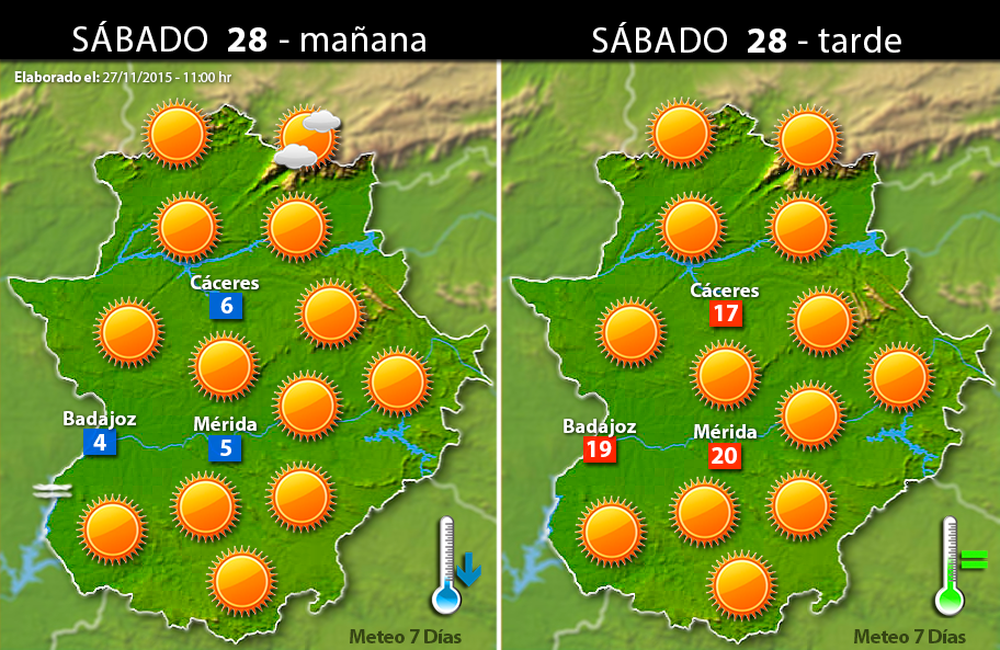 Previsión meteorológica en Extremadura. Días 28, 29 y 30 de noviembre