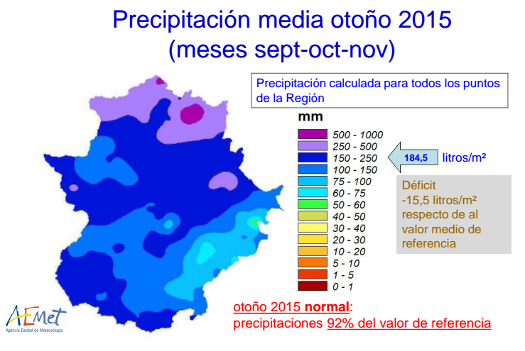El otoño 2015 ha sido ligeramente cálido y seco en Extremadura