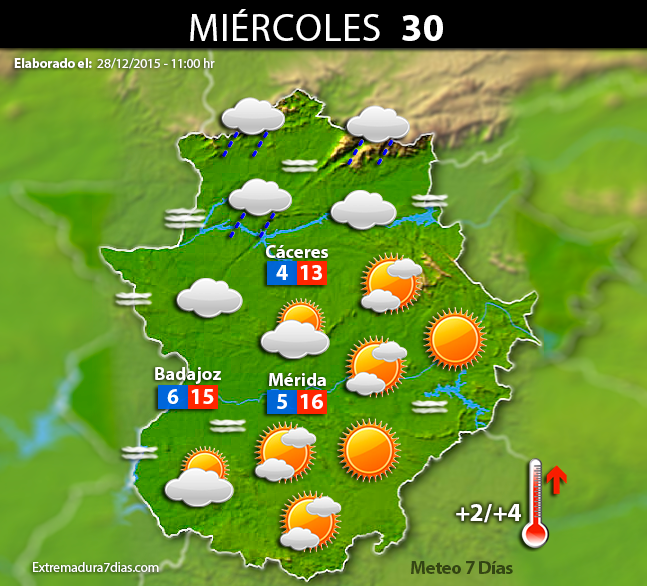 Previsión meteorológica en Extremadura. Días 29, 30 y 31 de diciembre