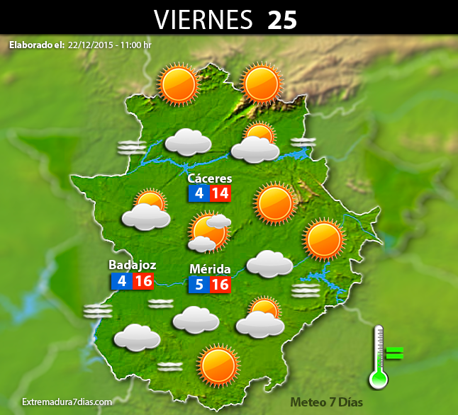 Previsión meteorológica en Extremadura. Días 23, 24 y 25 de diciembre