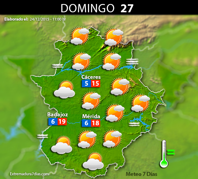 Previsión meteorológica en Extremadura. Días 25, 26 y 27 de diciembre