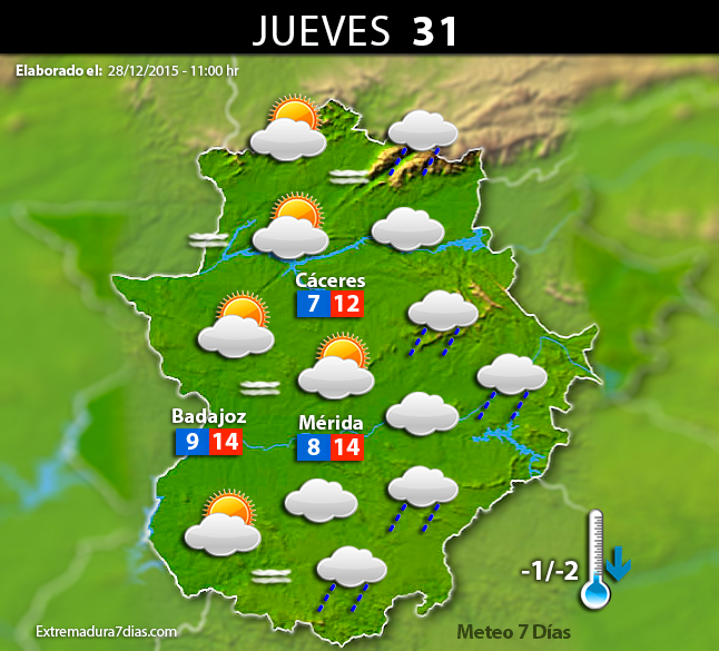 Previsión meteorológica en Extremadura. Días 29, 30 y 31 de diciembre