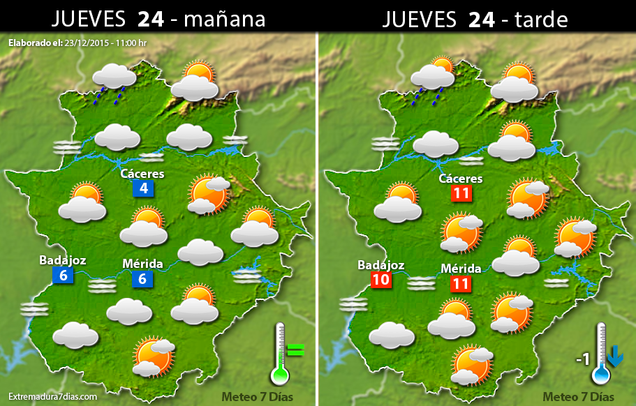 Previsión meteorológica en Extremadura. Días 24, 25 y 26 de diciembre