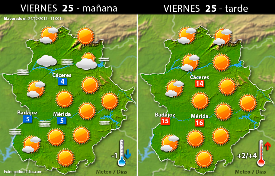 Previsión meteorológica en Extremadura. Días 25, 26 y 27 de diciembre