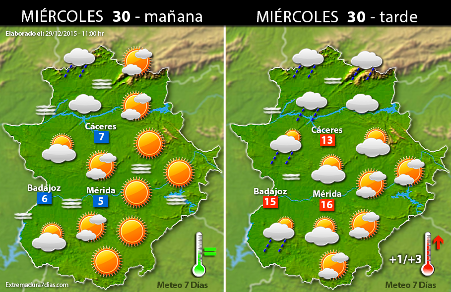 Previsión meteorológica en Extremadura. Días 30, 31 de diciembre y 1 de enero