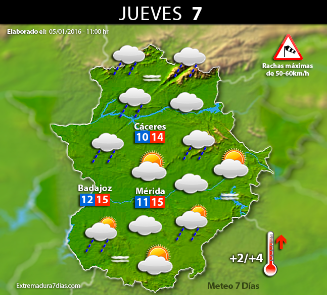 Previsión meteorológica en Extremadura. Días 6, 7 y 8 de enero