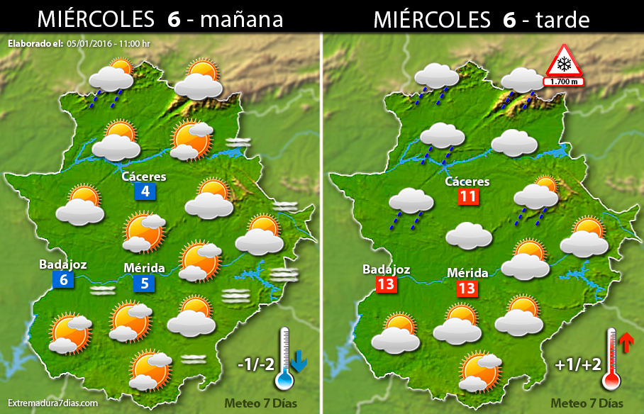Previsión meteorológica en Extremadura. Días 6, 7 y 8 de enero