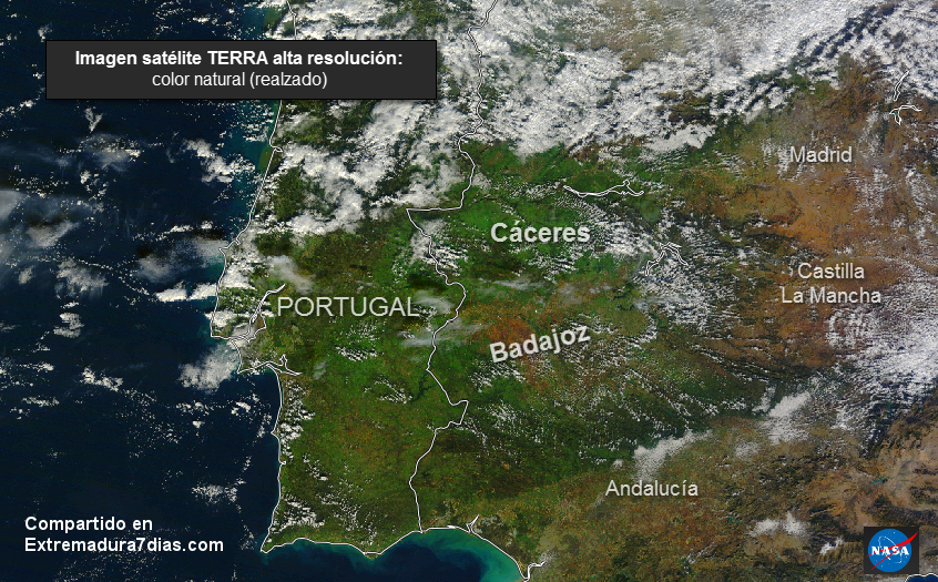 Muchísima vegetación en Extremadura y Portugal, visible estos días desde el espacio