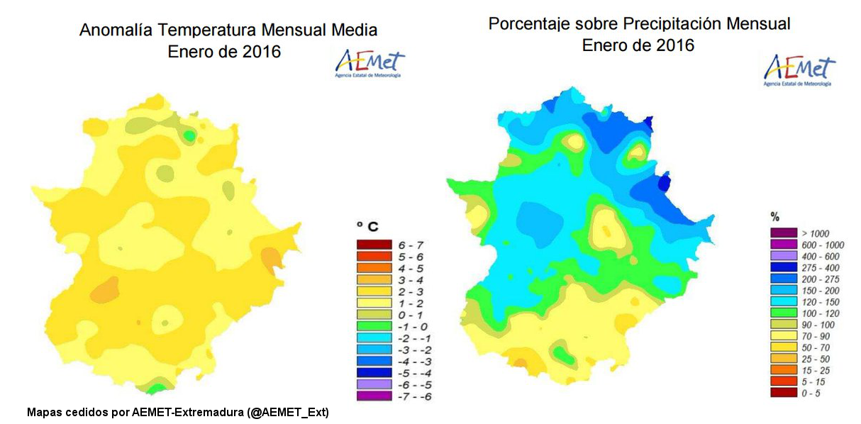 Enero 2016 ha sido cálido y húmedo en Extremadura