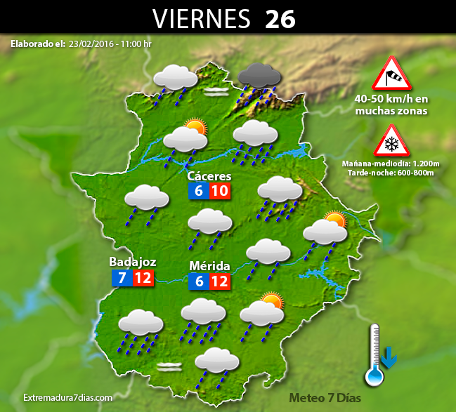 Previsión meteorológica en Extremadura. Días 24, 25 y 26 de febrero